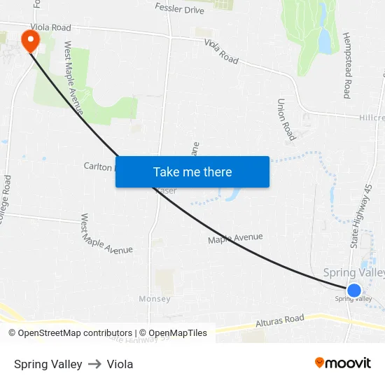 Spring Valley to Viola map