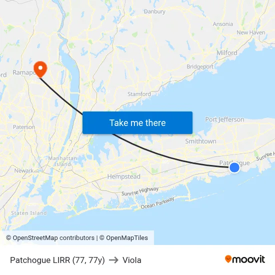 Patchogue LIRR (77, 77y) to Viola map