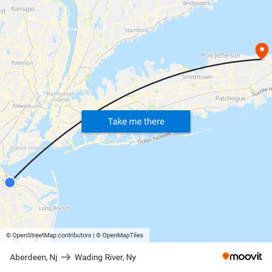 Aberdeen, Nj to Wading River, Ny map