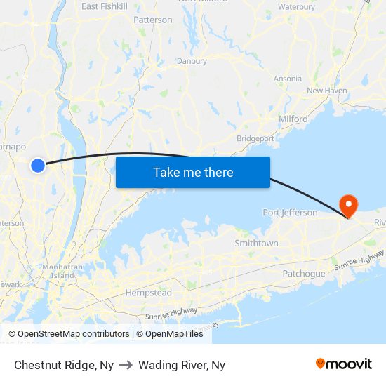 Chestnut Ridge, Ny to Wading River, Ny map