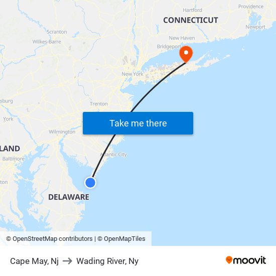 Cape May, Nj to Wading River, Ny map