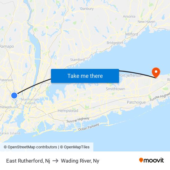 East Rutherford, Nj to Wading River, Ny map