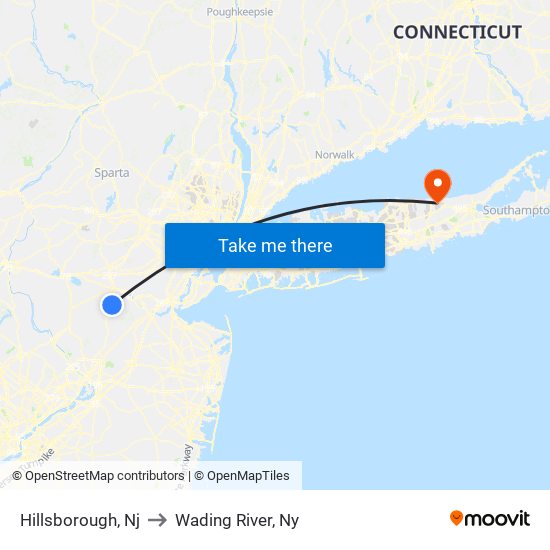 Hillsborough, Nj to Wading River, Ny map