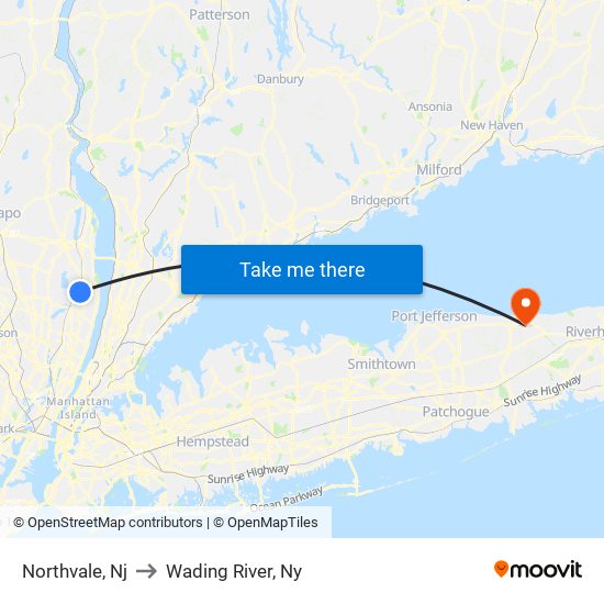 Northvale, Nj to Wading River, Ny map