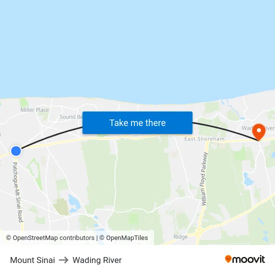Mount Sinai to Wading River map