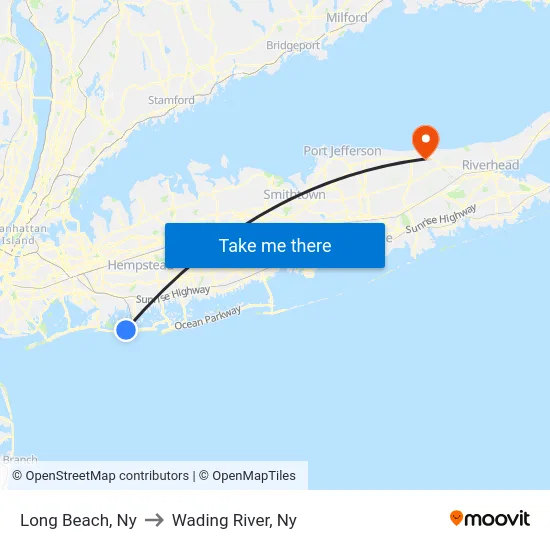 Long Beach to Wading River, Ny map