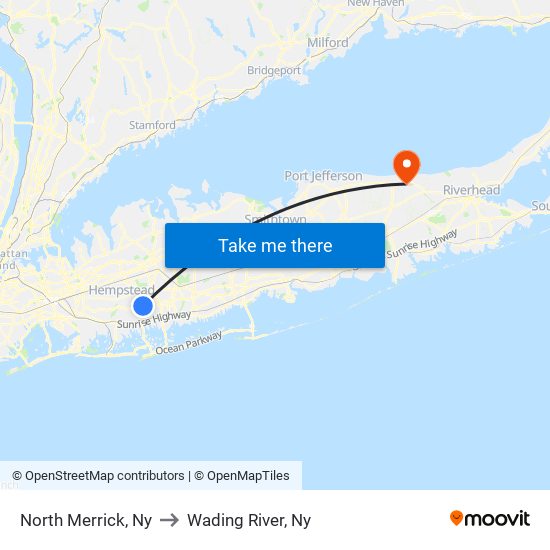 North Merrick, Ny to Wading River, Ny map