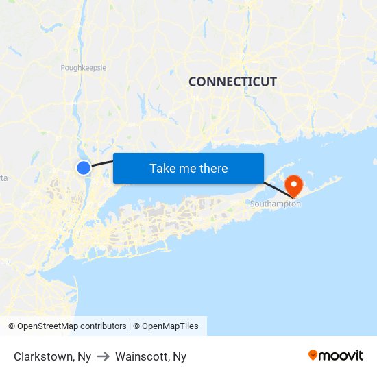 Clarkstown, Ny to Wainscott, Ny map