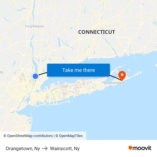 Orangetown, Ny to Wainscott, Ny map