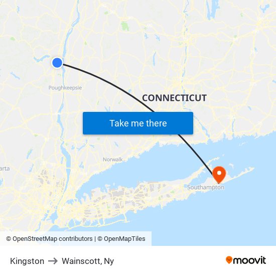 Kingston to Wainscott, Ny map