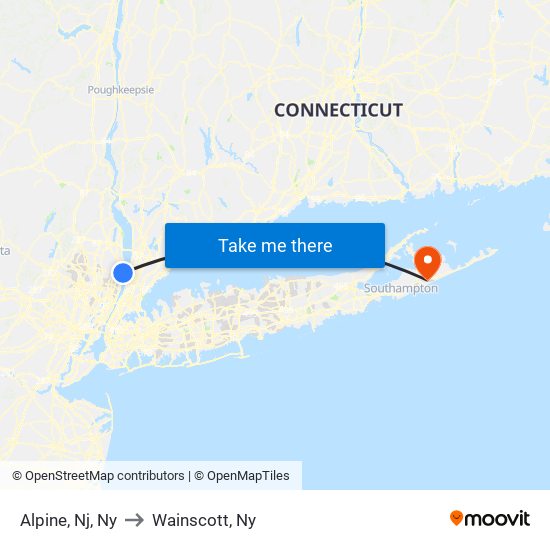 Alpine, Nj, Ny to Wainscott, Ny map