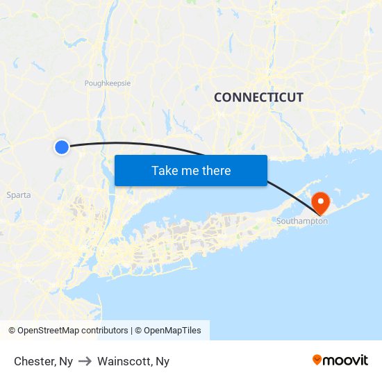 Chester, Ny to Wainscott, Ny map