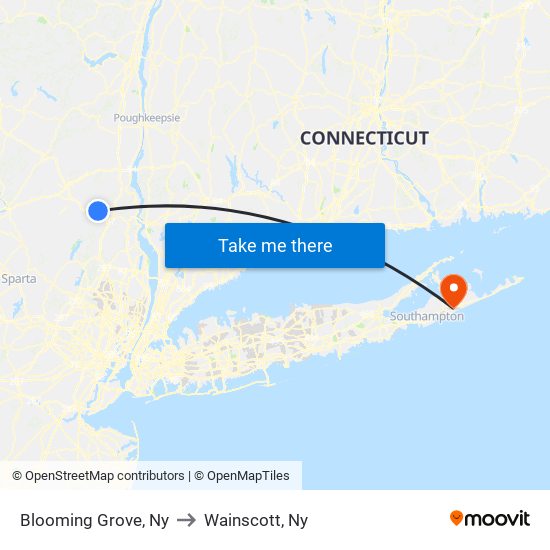 Blooming Grove, Ny to Wainscott, Ny map