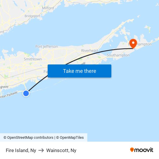 Fire Island, Ny to Wainscott, Ny map