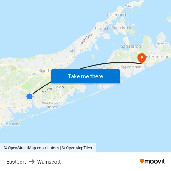 Eastport to Wainscott map