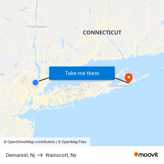 Demarest, Nj to Wainscott, Ny map