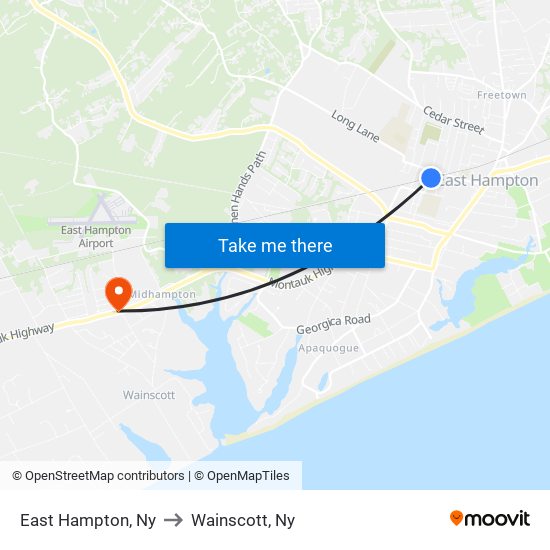 East Hampton, Ny to Wainscott, Ny map