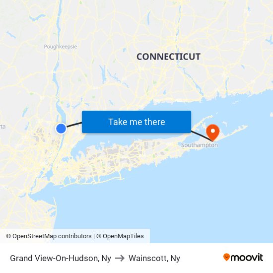 Grand View-On-Hudson, Ny to Wainscott, Ny map