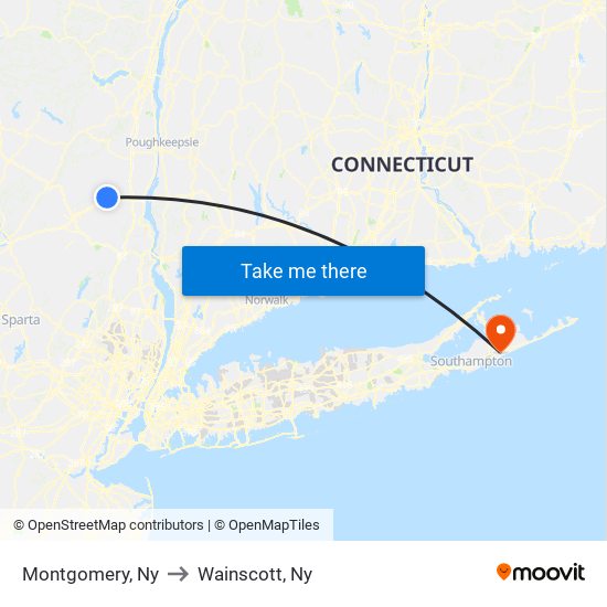 Montgomery, Ny to Wainscott, Ny map