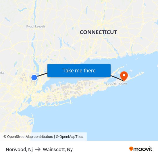 Norwood, Nj to Wainscott, Ny map