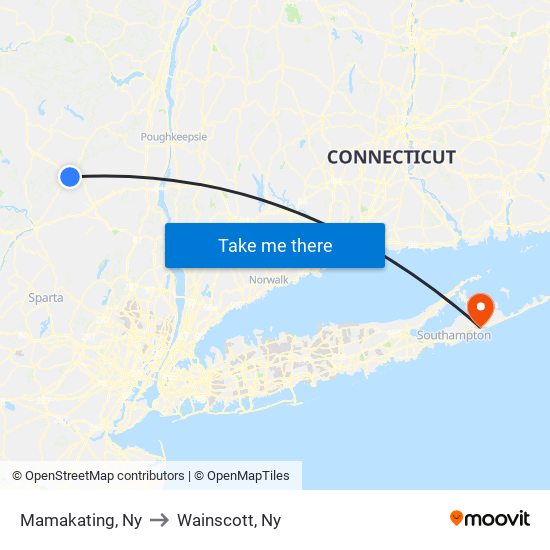 Mamakating, Ny to Wainscott, Ny map