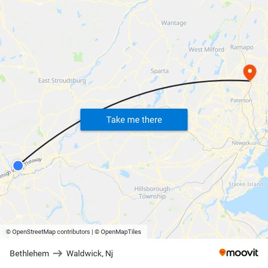 Bethlehem to Waldwick, Nj map