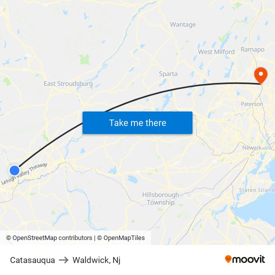 Catasauqua to Waldwick, Nj map