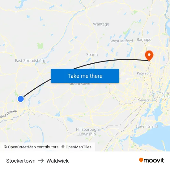 Stockertown to Waldwick map
