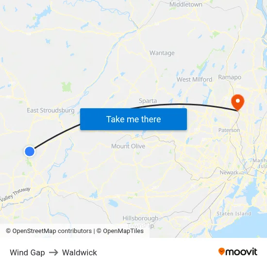 Wind Gap to Waldwick map