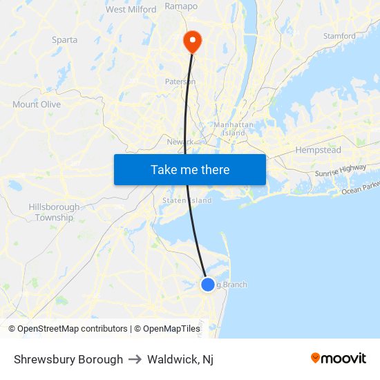 Shrewsbury Borough to Waldwick, Nj map