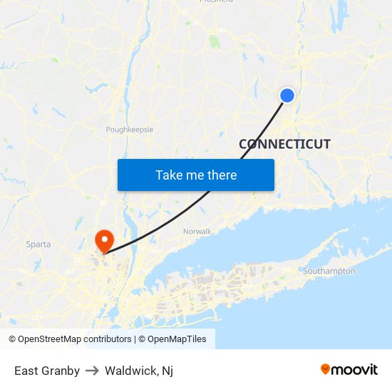 East Granby to Waldwick, Nj map