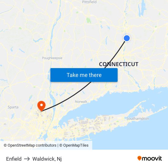 Enfield to Waldwick, Nj map