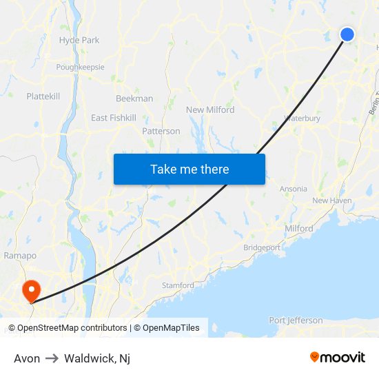 Avon to Waldwick, Nj map