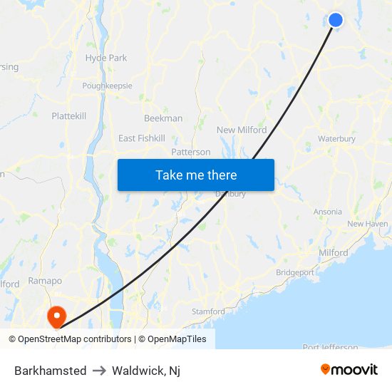 Barkhamsted to Waldwick, Nj map