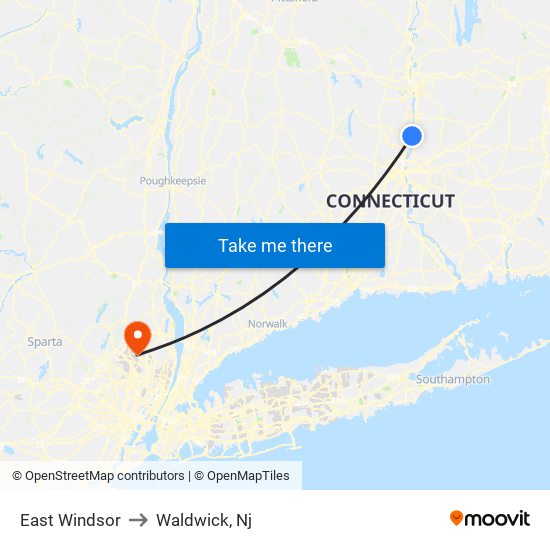 East Windsor to Waldwick, Nj map