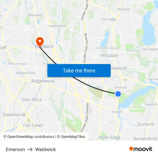 Emerson to Waldwick map