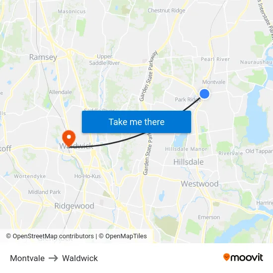 Montvale to Waldwick map