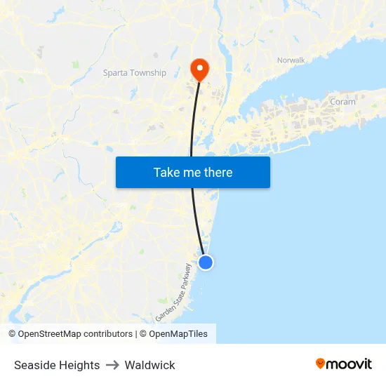 Seaside Heights to Waldwick map