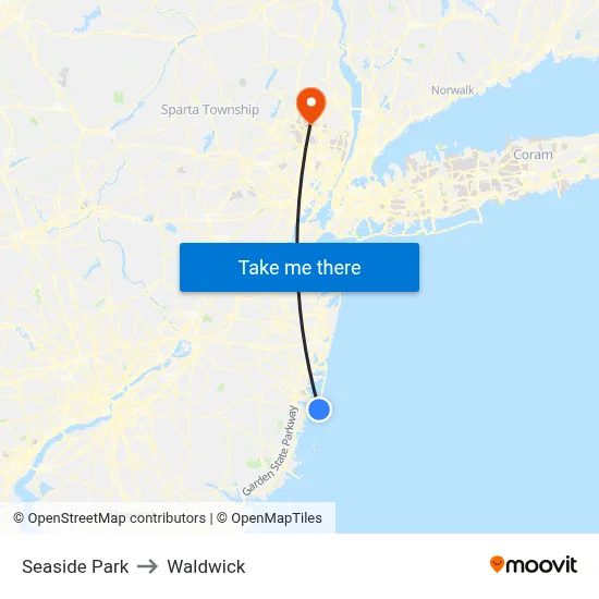 Seaside Park to Waldwick map