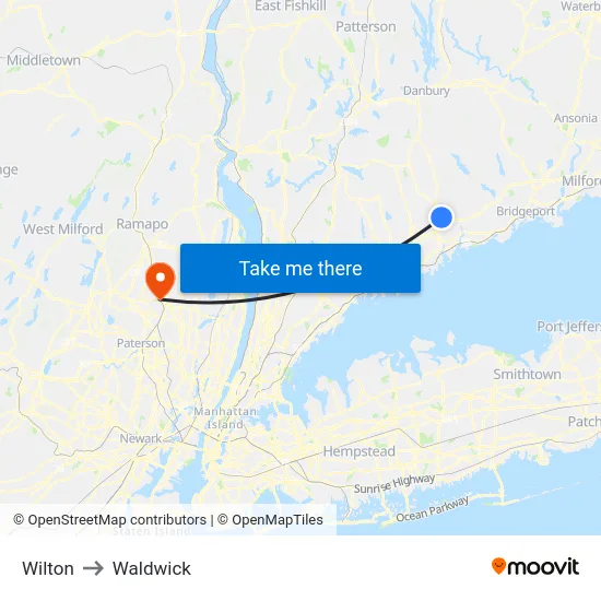 Wilton to Waldwick map