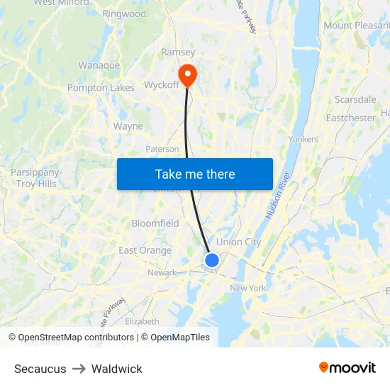Secaucus to Waldwick map