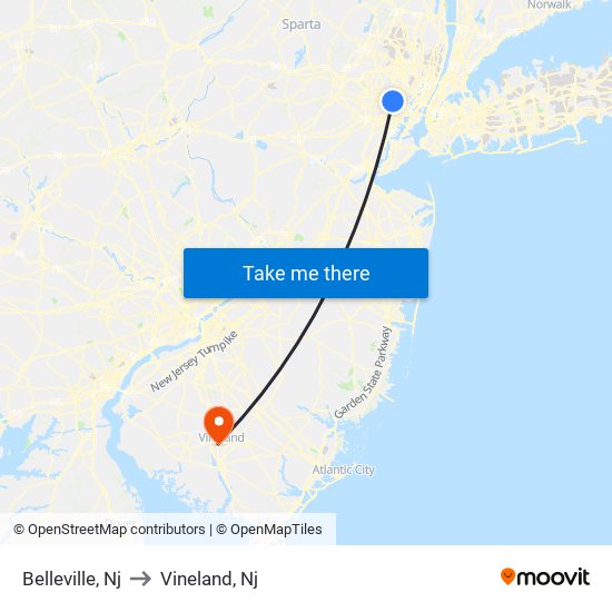 Belleville, Nj to Vineland, Nj map