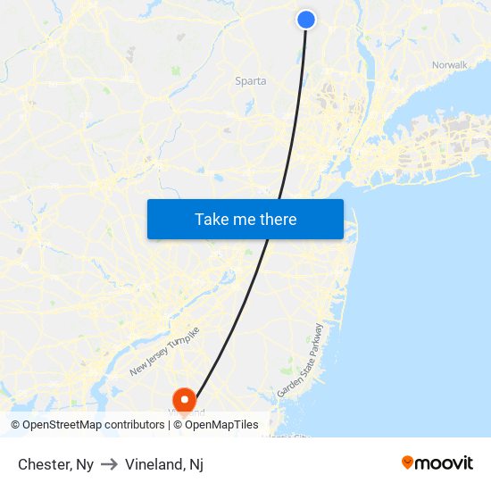 Chester, Ny to Vineland, Nj map