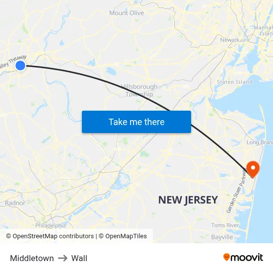 Middletown to Wall map