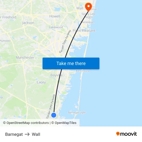 Barnegat to Wall map
