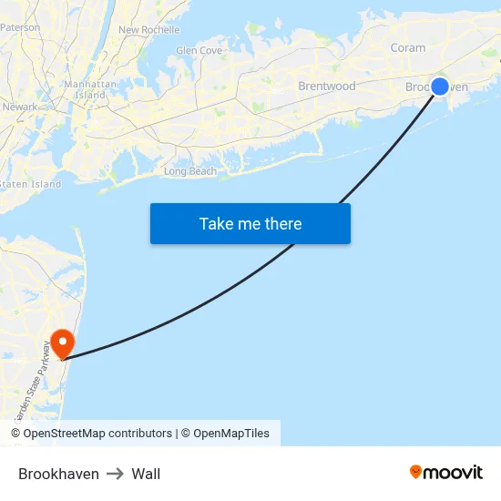 Brookhaven to Wall map
