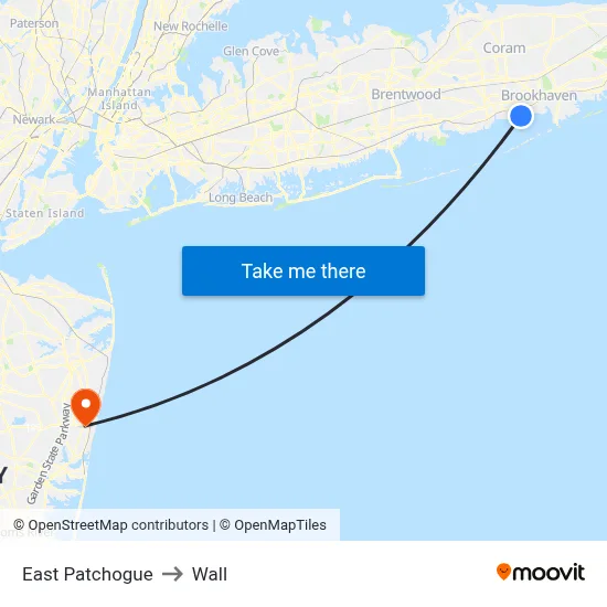East Patchogue to Wall map
