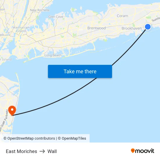 East Moriches to Wall map