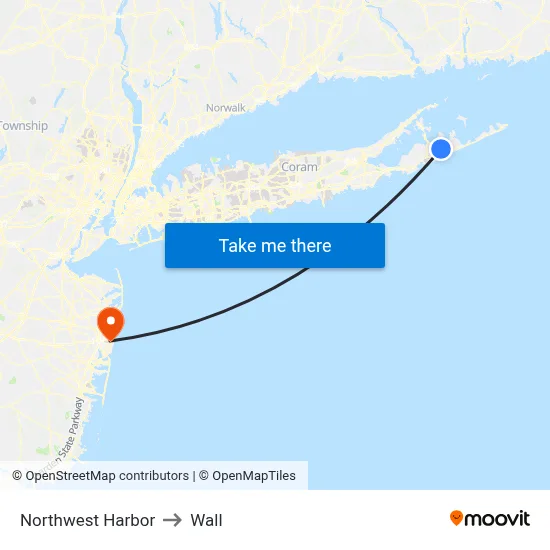 Northwest Harbor to Wall map