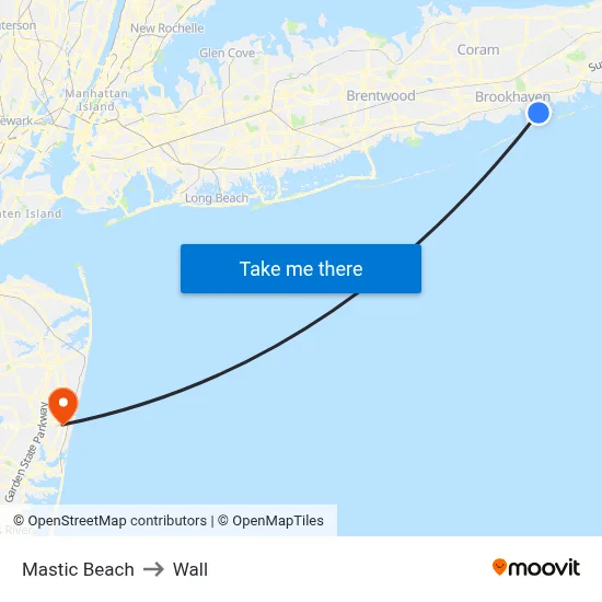Mastic Beach to Wall map